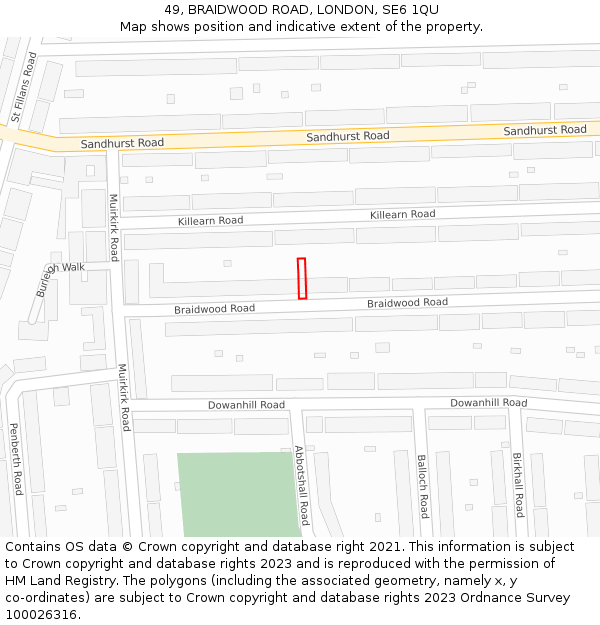 49, BRAIDWOOD ROAD, LONDON, SE6 1QU: Location map and indicative extent of plot