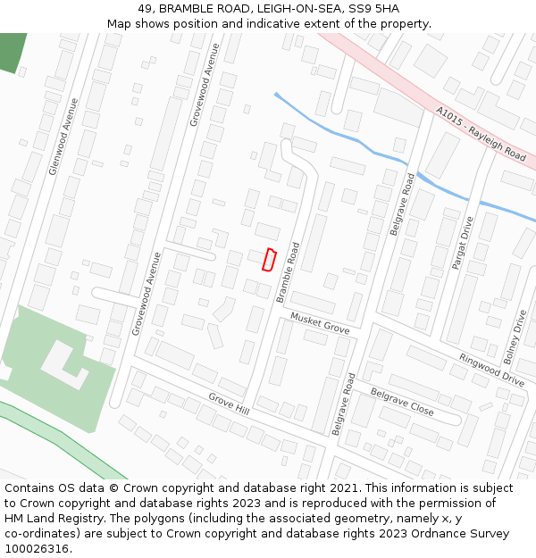 49, BRAMBLE ROAD, LEIGH-ON-SEA, SS9 5HA: Location map and indicative extent of plot