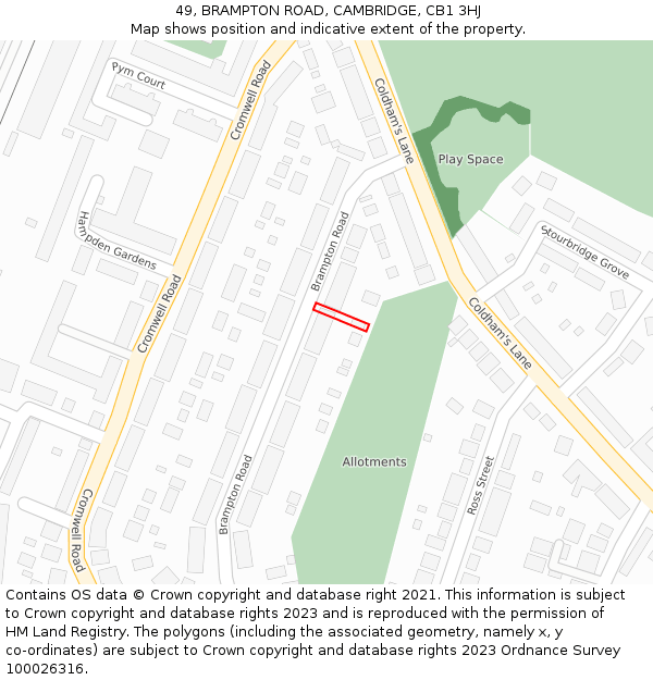 49, BRAMPTON ROAD, CAMBRIDGE, CB1 3HJ: Location map and indicative extent of plot