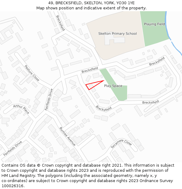 49, BRECKSFIELD, SKELTON, YORK, YO30 1YE: Location map and indicative extent of plot