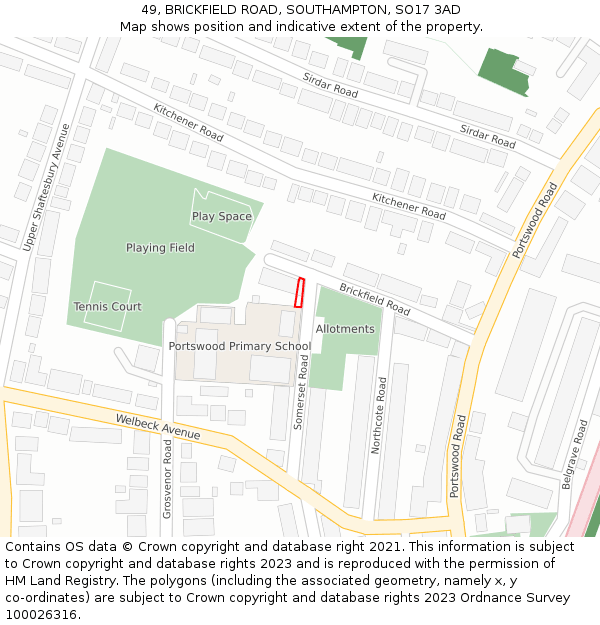 49, BRICKFIELD ROAD, SOUTHAMPTON, SO17 3AD: Location map and indicative extent of plot