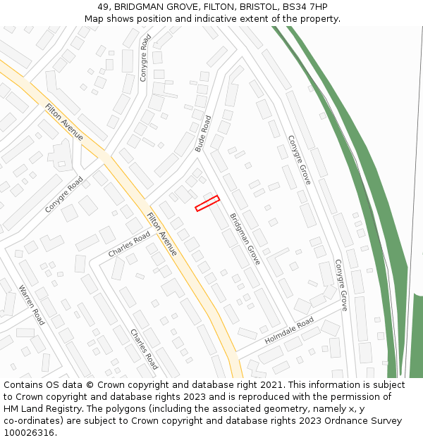 49, BRIDGMAN GROVE, FILTON, BRISTOL, BS34 7HP: Location map and indicative extent of plot
