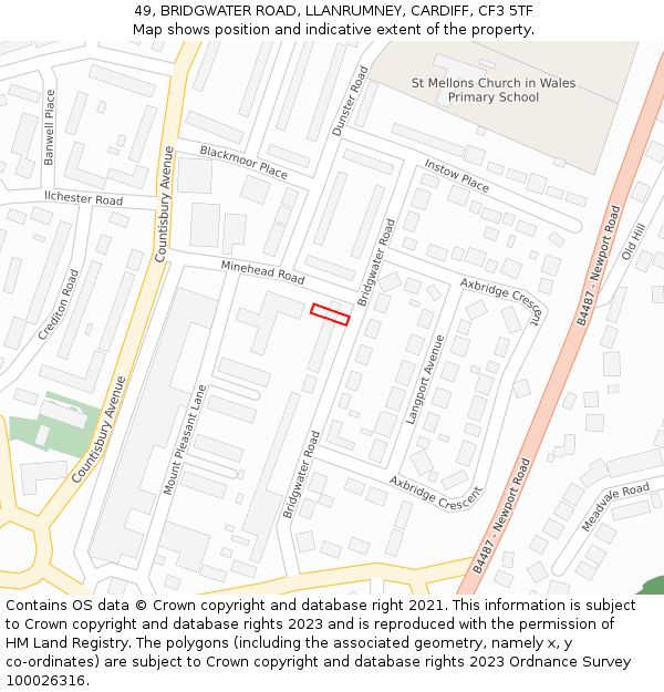 49, BRIDGWATER ROAD, LLANRUMNEY, CARDIFF, CF3 5TF: Location map and indicative extent of plot