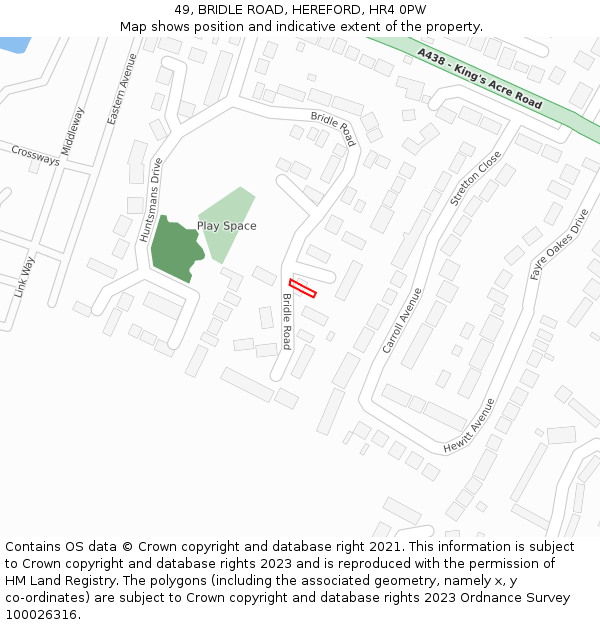 49, BRIDLE ROAD, HEREFORD, HR4 0PW: Location map and indicative extent of plot