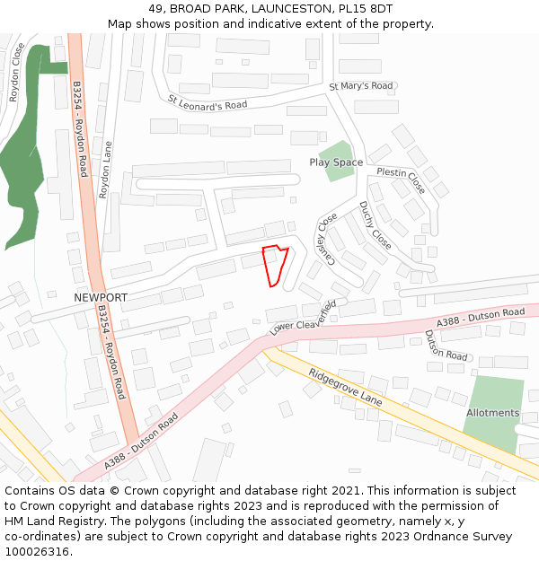 49, BROAD PARK, LAUNCESTON, PL15 8DT: Location map and indicative extent of plot