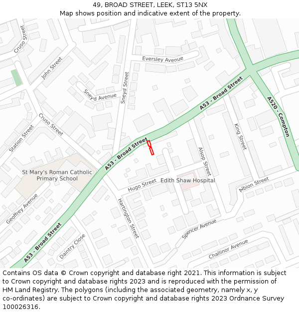 49, BROAD STREET, LEEK, ST13 5NX: Location map and indicative extent of plot