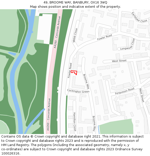 49, BROOME WAY, BANBURY, OX16 3WQ: Location map and indicative extent of plot