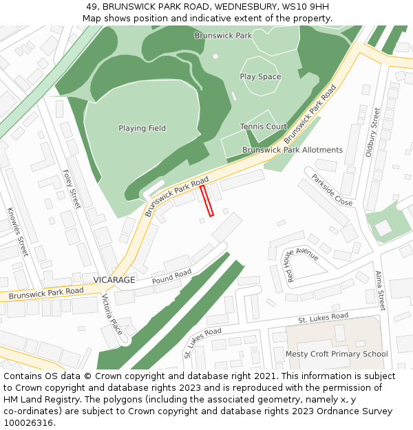 49, BRUNSWICK PARK ROAD, WEDNESBURY, WS10 9HH: Location map and indicative extent of plot