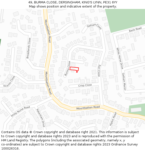 49, BURMA CLOSE, DERSINGHAM, KING'S LYNN, PE31 6YY: Location map and indicative extent of plot