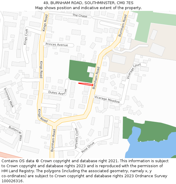 49, BURNHAM ROAD, SOUTHMINSTER, CM0 7ES: Location map and indicative extent of plot