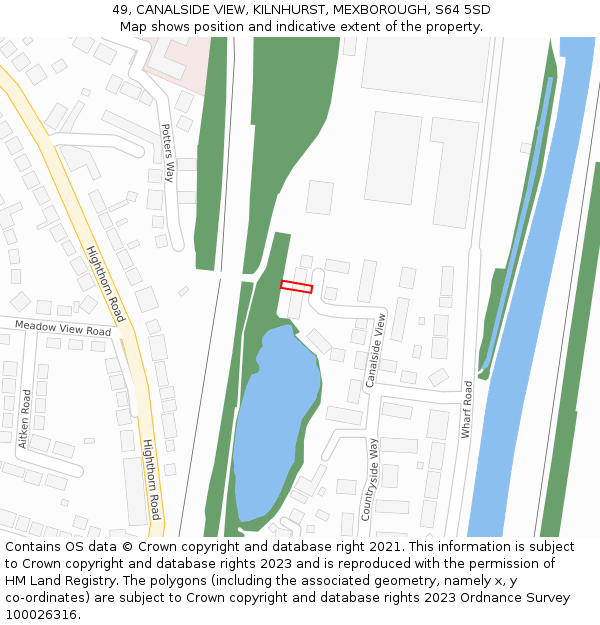 49, CANALSIDE VIEW, KILNHURST, MEXBOROUGH, S64 5SD: Location map and indicative extent of plot