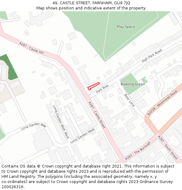49, CASTLE STREET, FARNHAM, GU9 7JQ: Location map and indicative extent of plot
