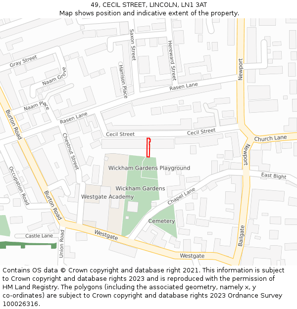 49, CECIL STREET, LINCOLN, LN1 3AT: Location map and indicative extent of plot