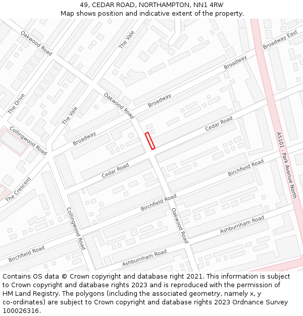 49, CEDAR ROAD, NORTHAMPTON, NN1 4RW: Location map and indicative extent of plot
