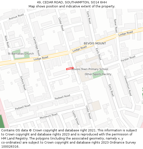 49, CEDAR ROAD, SOUTHAMPTON, SO14 6HH: Location map and indicative extent of plot