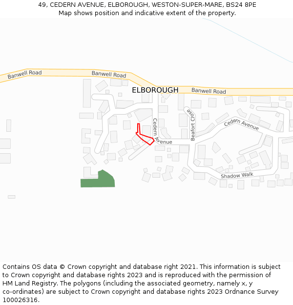 49, CEDERN AVENUE, ELBOROUGH, WESTON-SUPER-MARE, BS24 8PE: Location map and indicative extent of plot