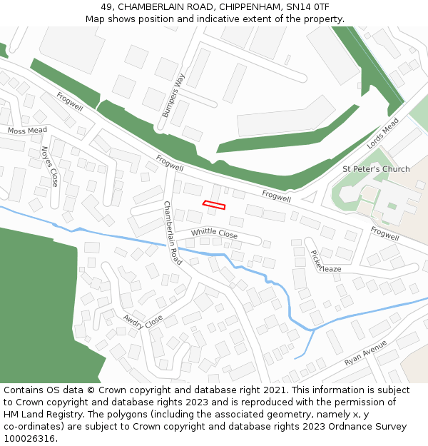 49, CHAMBERLAIN ROAD, CHIPPENHAM, SN14 0TF: Location map and indicative extent of plot