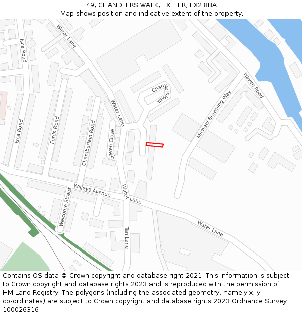 49, CHANDLERS WALK, EXETER, EX2 8BA: Location map and indicative extent of plot
