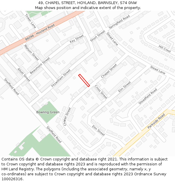 49, CHAPEL STREET, HOYLAND, BARNSLEY, S74 0NW: Location map and indicative extent of plot