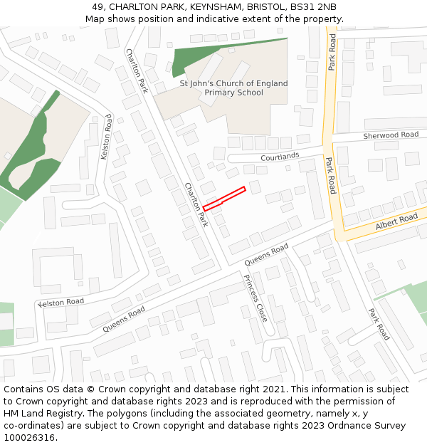 49, CHARLTON PARK, KEYNSHAM, BRISTOL, BS31 2NB: Location map and indicative extent of plot