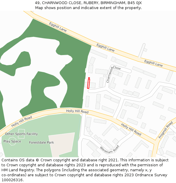 49, CHARNWOOD CLOSE, RUBERY, BIRMINGHAM, B45 0JX: Location map and indicative extent of plot