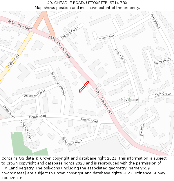 49, CHEADLE ROAD, UTTOXETER, ST14 7BX: Location map and indicative extent of plot