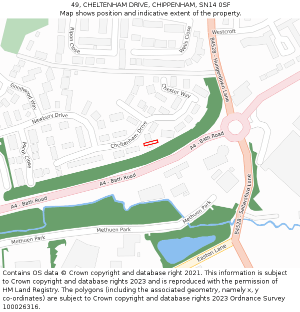 49, CHELTENHAM DRIVE, CHIPPENHAM, SN14 0SF: Location map and indicative extent of plot