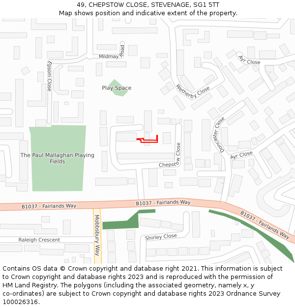 49, CHEPSTOW CLOSE, STEVENAGE, SG1 5TT: Location map and indicative extent of plot