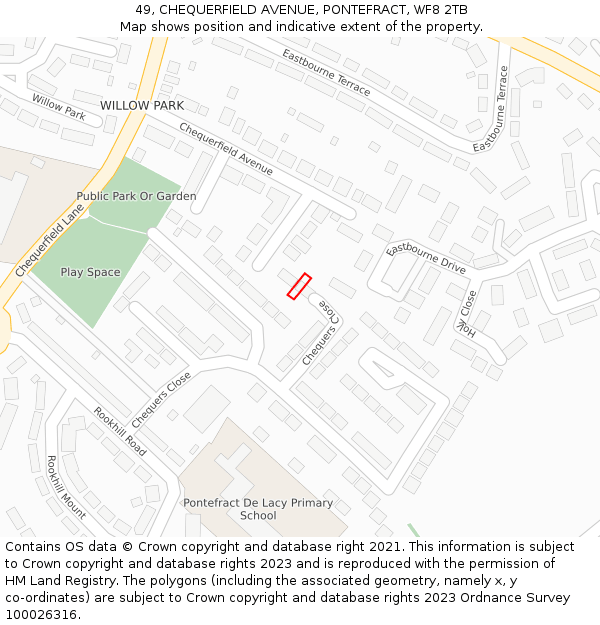 49, CHEQUERFIELD AVENUE, PONTEFRACT, WF8 2TB: Location map and indicative extent of plot
