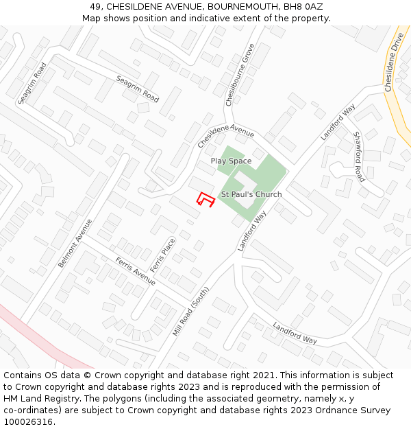 49, CHESILDENE AVENUE, BOURNEMOUTH, BH8 0AZ: Location map and indicative extent of plot