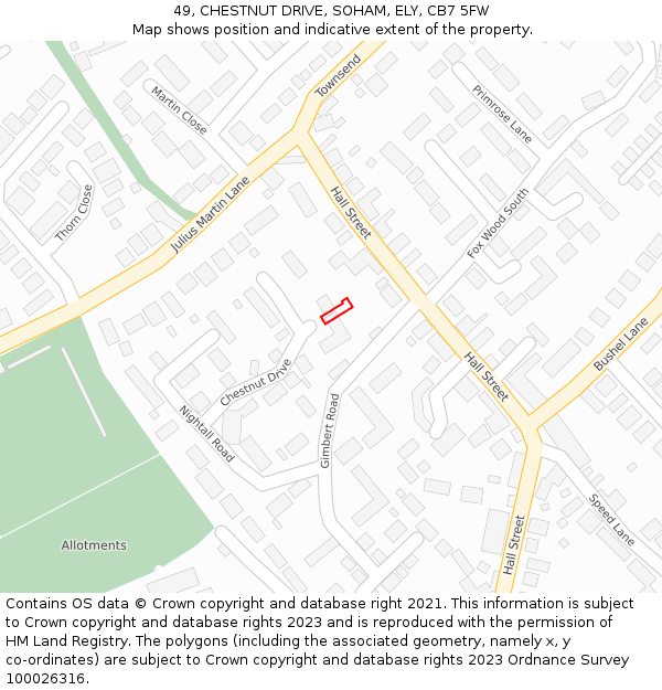 49, CHESTNUT DRIVE, SOHAM, ELY, CB7 5FW: Location map and indicative extent of plot