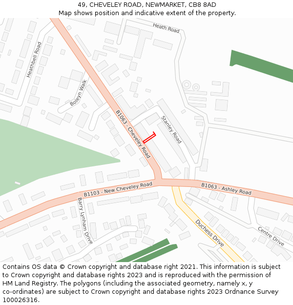 49, CHEVELEY ROAD, NEWMARKET, CB8 8AD: Location map and indicative extent of plot