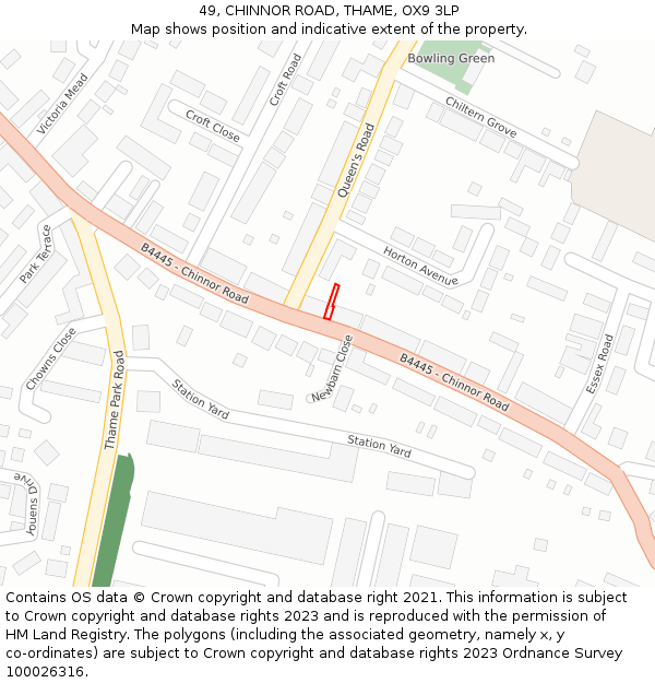 49, CHINNOR ROAD, THAME, OX9 3LP: Location map and indicative extent of plot