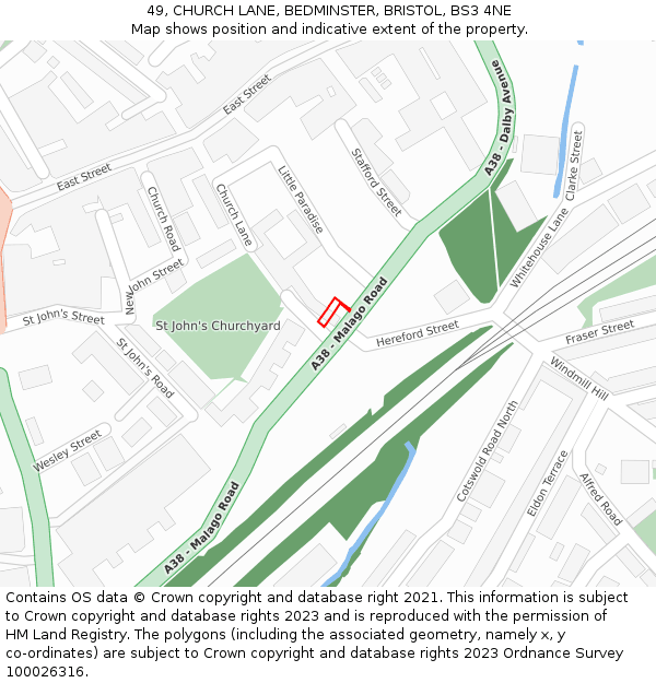 49, CHURCH LANE, BEDMINSTER, BRISTOL, BS3 4NE: Location map and indicative extent of plot