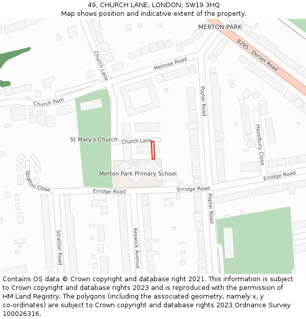 49, CHURCH LANE, LONDON, SW19 3HQ: Location map and indicative extent of plot