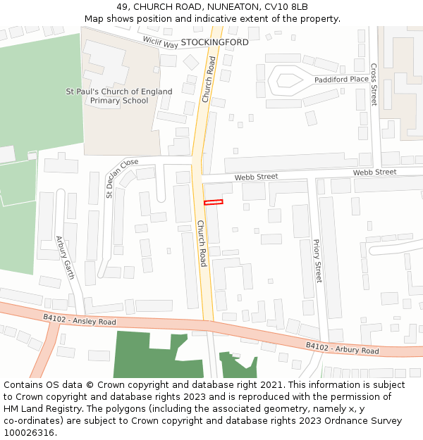 49, CHURCH ROAD, NUNEATON, CV10 8LB: Location map and indicative extent of plot