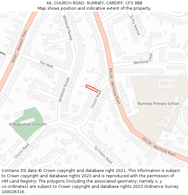 49, CHURCH ROAD, RUMNEY, CARDIFF, CF3 3BB: Location map and indicative extent of plot