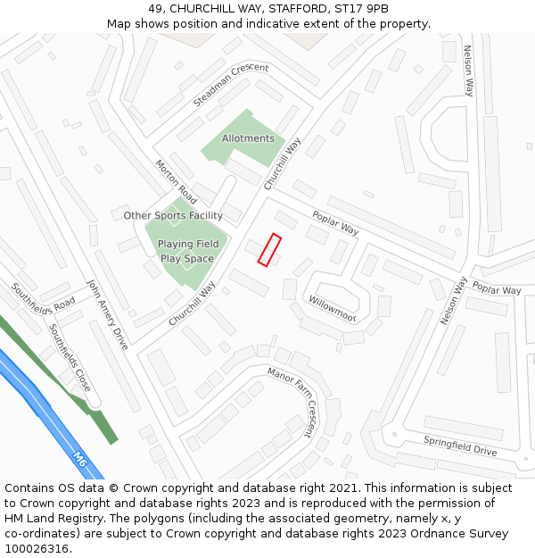 49, CHURCHILL WAY, STAFFORD, ST17 9PB: Location map and indicative extent of plot