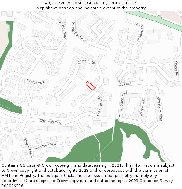 49, CHYVELAH VALE, GLOWETH, TRURO, TR1 3YJ: Location map and indicative extent of plot
