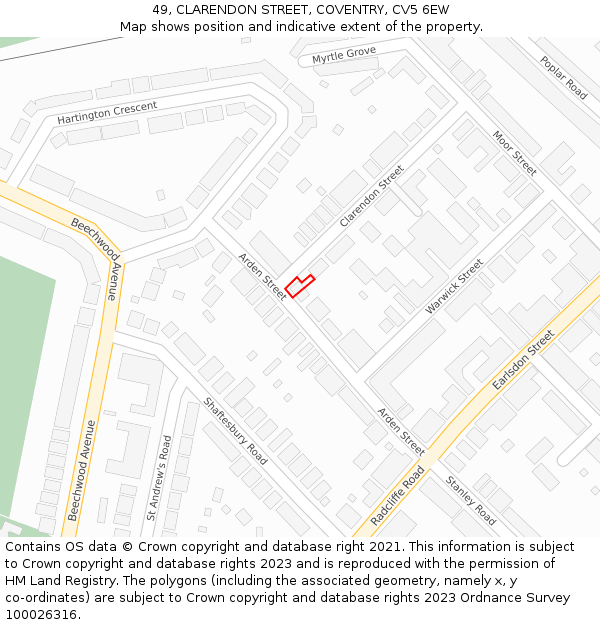 49, CLARENDON STREET, COVENTRY, CV5 6EW: Location map and indicative extent of plot