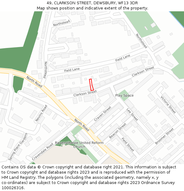 49, CLARKSON STREET, DEWSBURY, WF13 3DR: Location map and indicative extent of plot