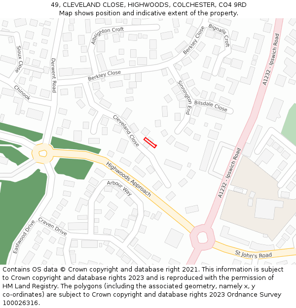 49, CLEVELAND CLOSE, HIGHWOODS, COLCHESTER, CO4 9RD: Location map and indicative extent of plot
