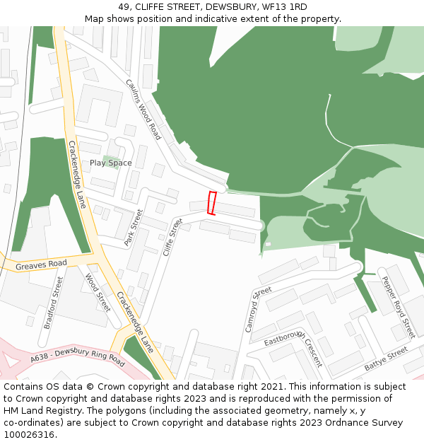 49, CLIFFE STREET, DEWSBURY, WF13 1RD: Location map and indicative extent of plot