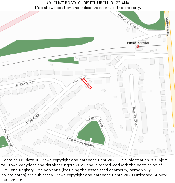 49, CLIVE ROAD, CHRISTCHURCH, BH23 4NX: Location map and indicative extent of plot