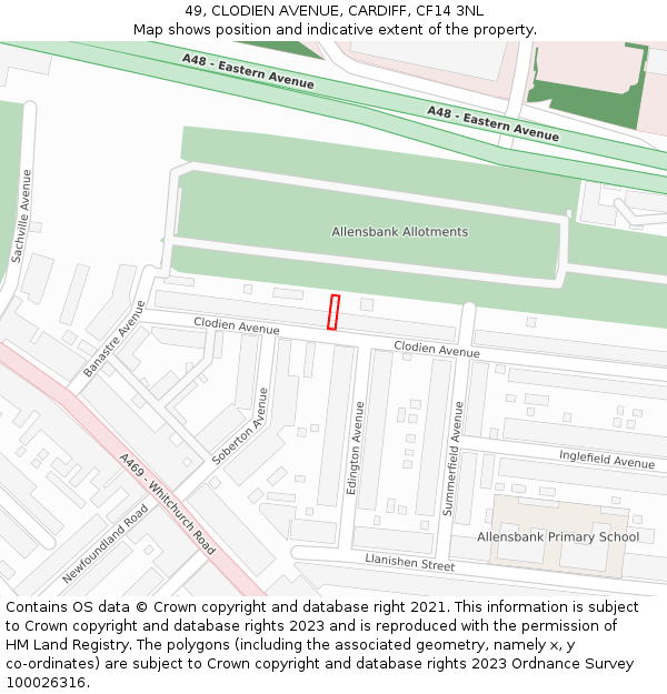 49, CLODIEN AVENUE, CARDIFF, CF14 3NL: Location map and indicative extent of plot