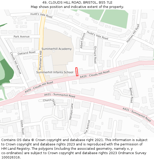 49, CLOUDS HILL ROAD, BRISTOL, BS5 7LE: Location map and indicative extent of plot