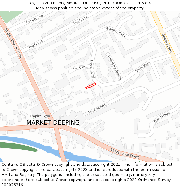 49, CLOVER ROAD, MARKET DEEPING, PETERBOROUGH, PE6 8JX: Location map and indicative extent of plot