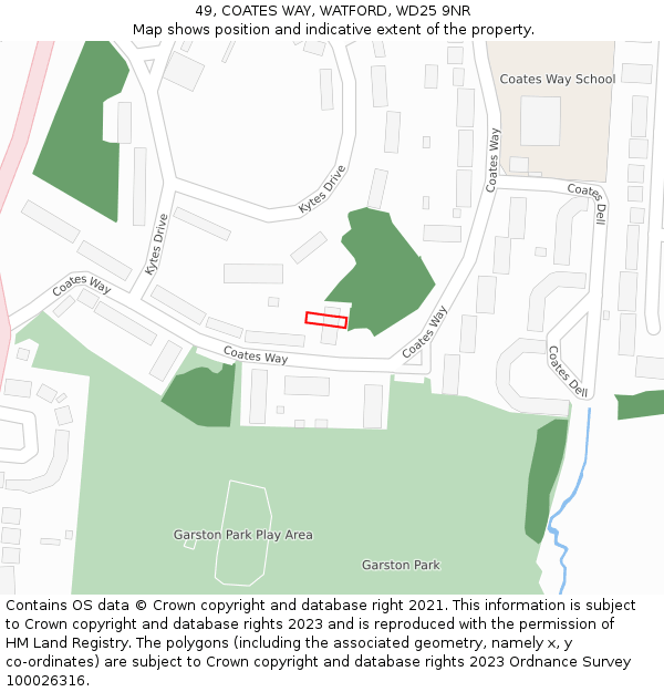 49, COATES WAY, WATFORD, WD25 9NR: Location map and indicative extent of plot
