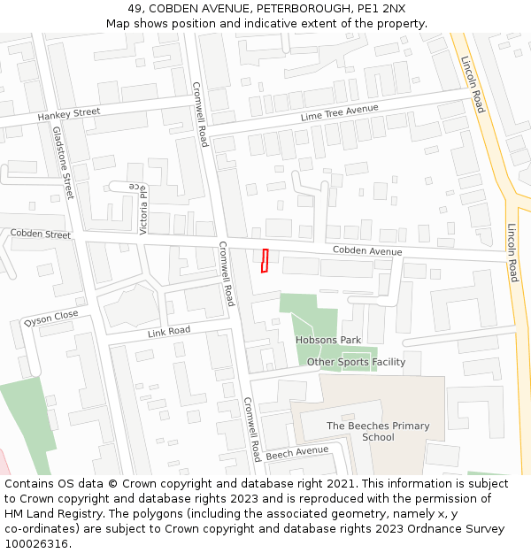 49, COBDEN AVENUE, PETERBOROUGH, PE1 2NX: Location map and indicative extent of plot
