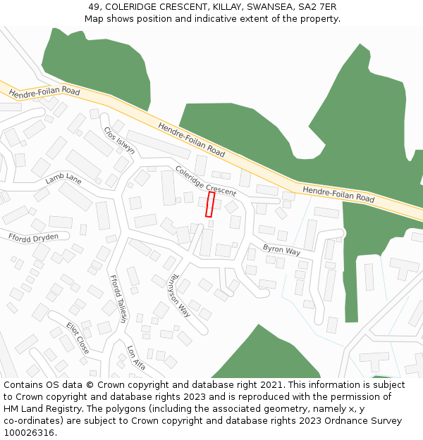49, COLERIDGE CRESCENT, KILLAY, SWANSEA, SA2 7ER: Location map and indicative extent of plot